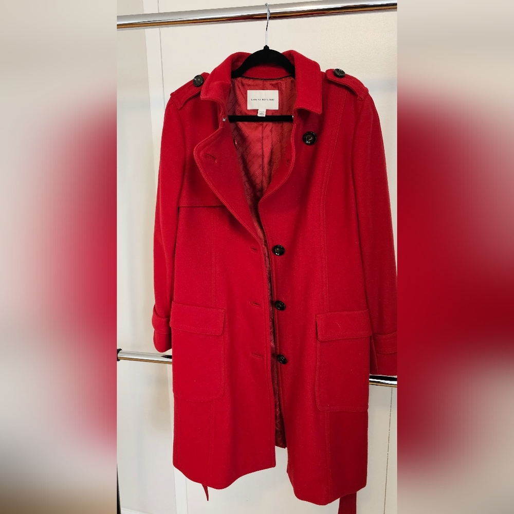BANANA REPUBLIC Red Long Wool Coat - Picture 8 of 12